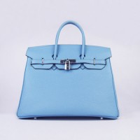 Hermes Birkin 35Cm Togo Leather Handbags Light Blue Silver